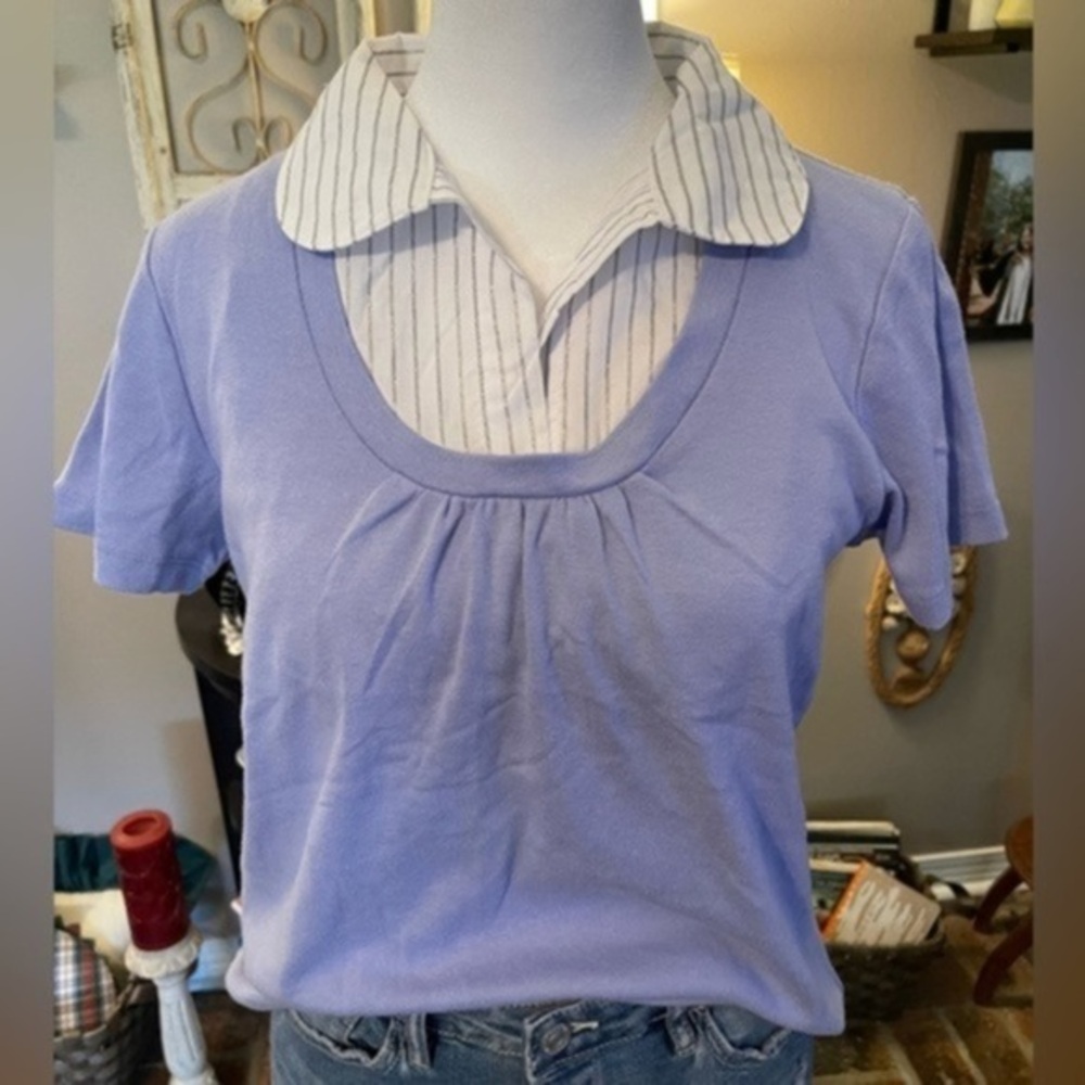 Jason Maxwell vintage layered look preppy top in pretty lavender.